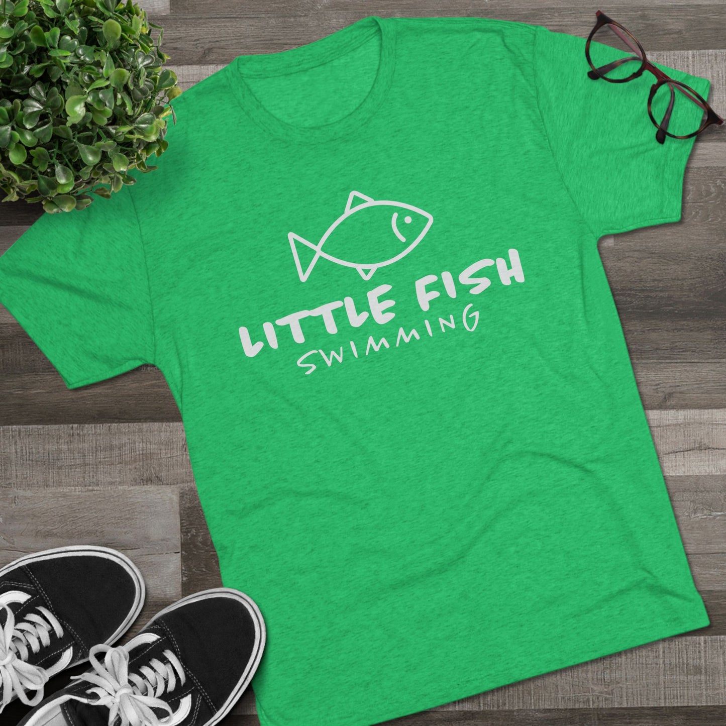 Unisex Tri-Blend Little Fish Swimming Crew Tee