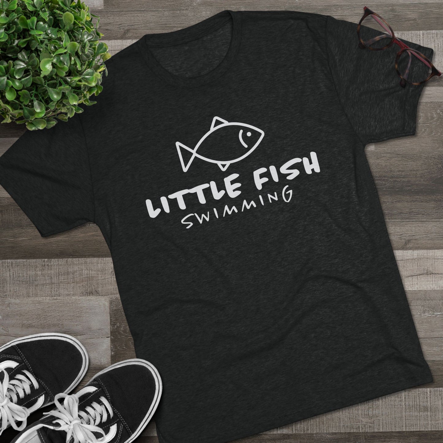 Unisex Tri-Blend Little Fish Swimming Crew Tee