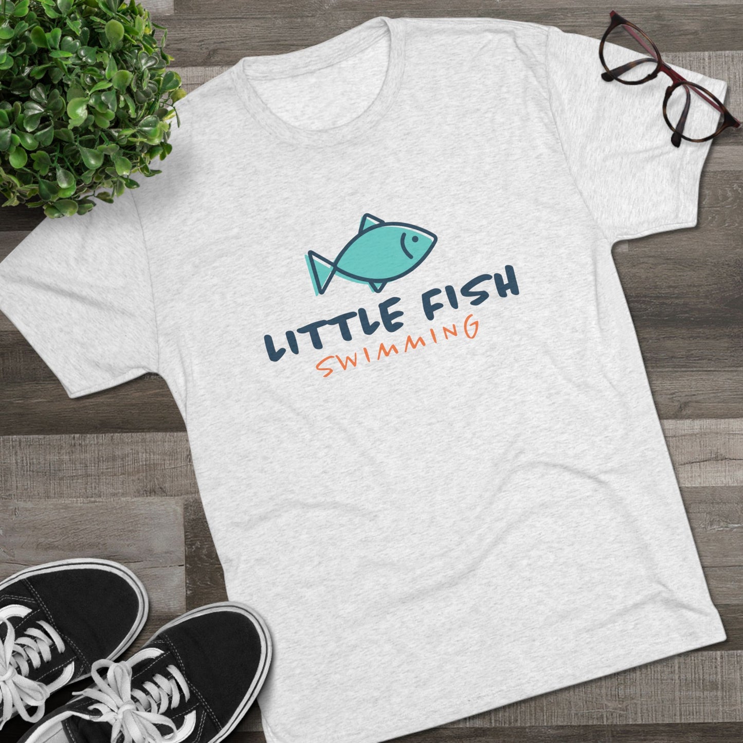 Unisex Tri-Blend Little Fish Swimming Crew Tee