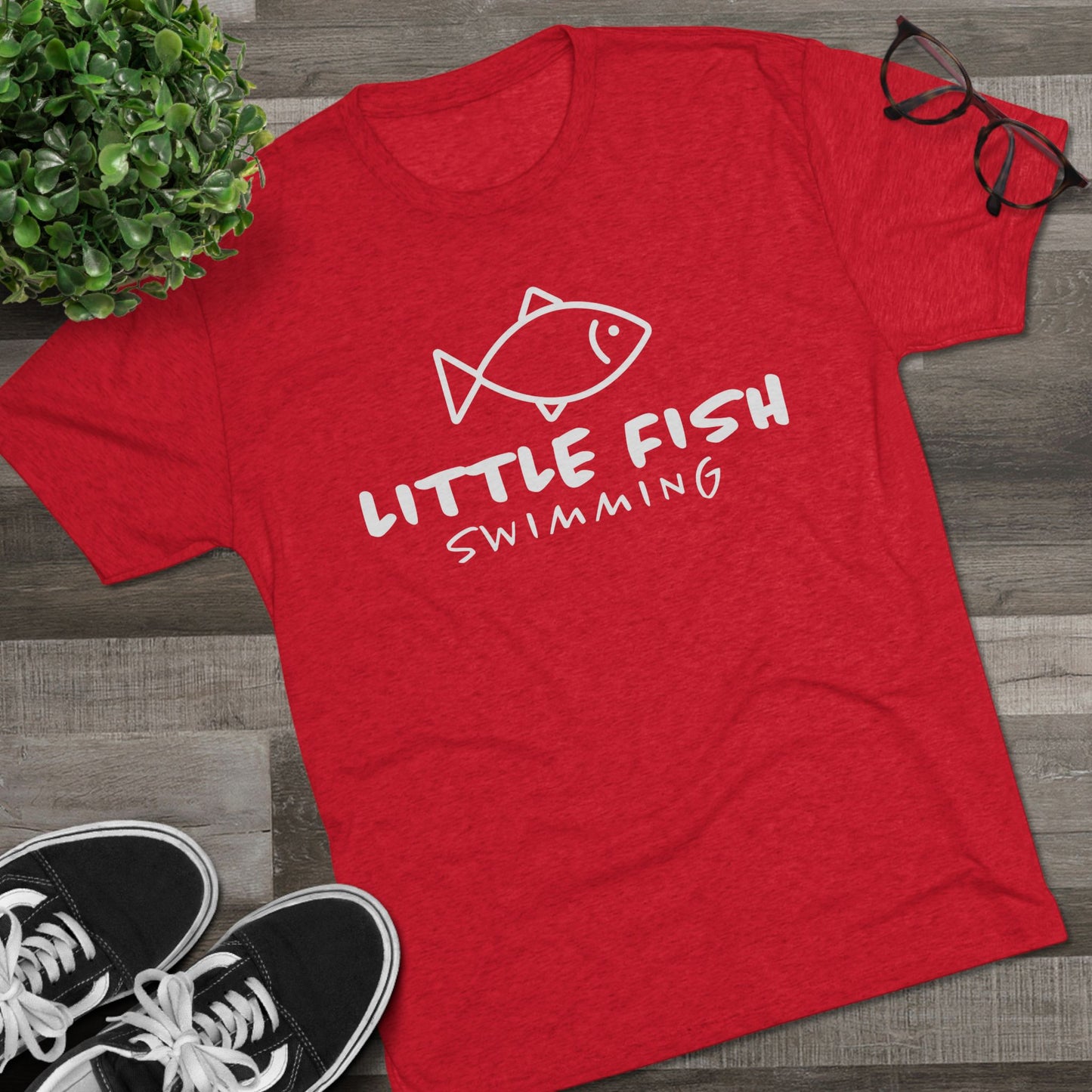 Unisex Tri-Blend Little Fish Swimming Crew Tee