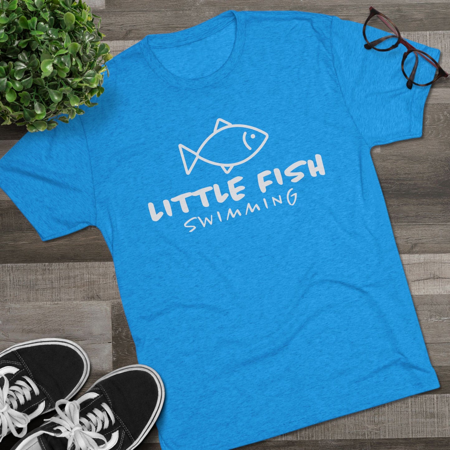 Unisex Tri-Blend Little Fish Swimming Crew Tee